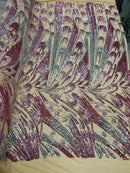 Olivia Sequins Design - Magenta Iridescent - 4 Way Stretch Multi Color Sequin Fabric on Mesh Sold By The Yard