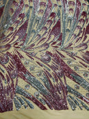 Olivia Sequins Design - Magenta Iridescent - 4 Way Stretch Multi Color Sequin Fabric on Mesh Sold By The Yard