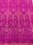 4 Way Stretch Fabric Design - Magenta Iridescent - Fancy Net Sequins Design Fabric By Yard