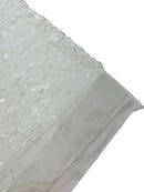 Circle Paillette Sequins - Matte White - Large Round Paillette Sequins Design Fabric By Yard