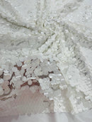 Circle Paillette Sequins - Matte White - Large Round Paillette Sequins Design Fabric By Yard