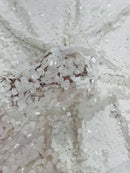 Circle Paillette Sequins - Matte White - Large Round Paillette Sequins Design Fabric By Yard