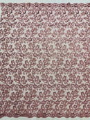 Floral Sequins Corded Fabric - Mauve - Lace Sequins Fabric in Floral Pattern Sold By Yard