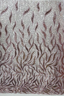 Fire Flame Bead Fabric - Mauve - Sequins and Beads in Fire Flame Design on Mesh by Yard