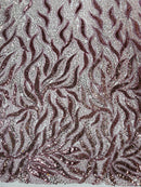 Fire Flame Bead Fabric - Mauve - Sequins and Beads in Fire Flame Design on Mesh by Yard