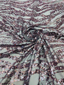Wavy Floral Beaded Fabric - Light Plum - Geometric Beaded Sequins Embroidered Fabric Sold By Yard