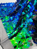 Oval Jumbo Paillette Sequins - Mermaid Green - Big Oval Paillette Sequins Design Fabric By Yard