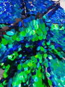 Oval Jumbo Paillette Sequins - Mermaid Green - Big Oval Paillette Sequins Design Fabric By Yard