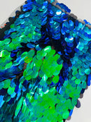 Oval Jumbo Paillette Sequins - Mermaid Green - Big Oval Paillette Sequins Design Fabric By Yard