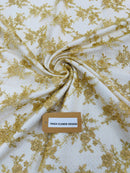 Floral Cluster Corded Fabric - Metallic Gold - Fancy Flower Embroidery Lace Mesh Fabric By Yard