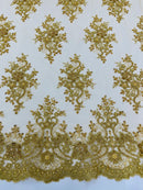 Isabela Design - Metallic Gold - Embroidery Beaded Fabric With Sequin on a Mesh Fabric by the yard