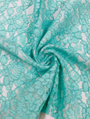 Corded Floral Plant Fabric - Mint - Floral Corded Lace Flower Fabric Sold By Yard