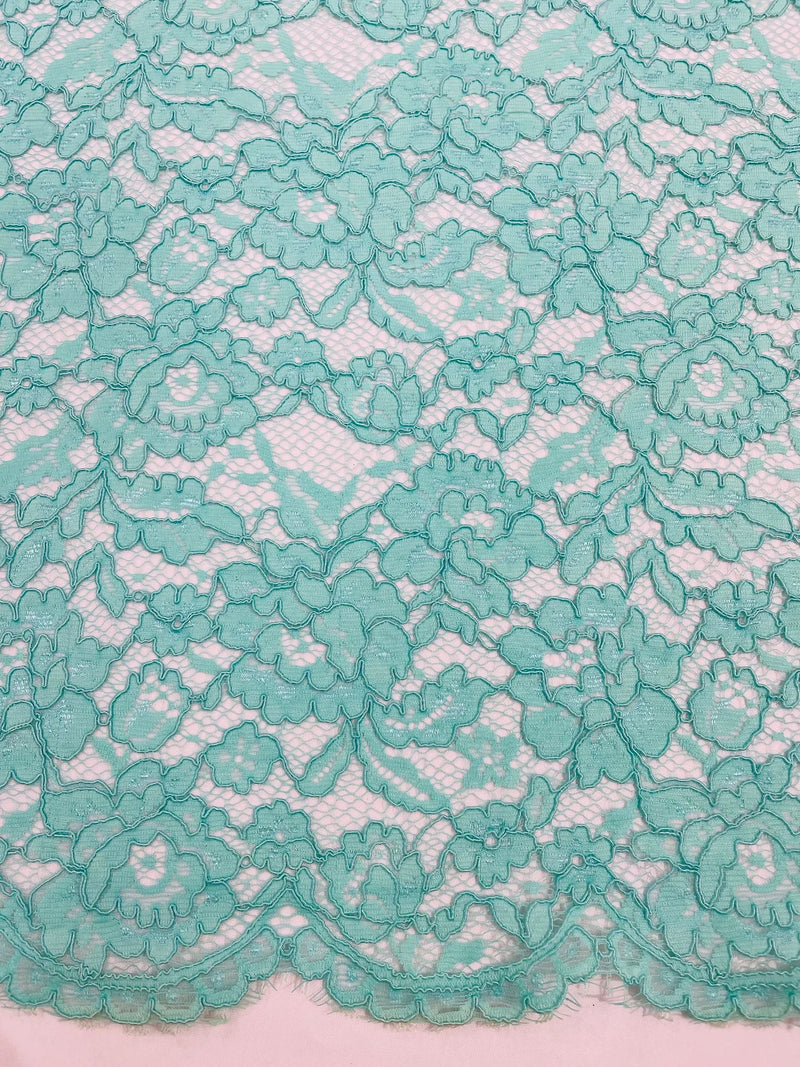 Corded Floral Plant Fabric - Mint - Floral Corded Lace Flower Fabric Sold By Yard