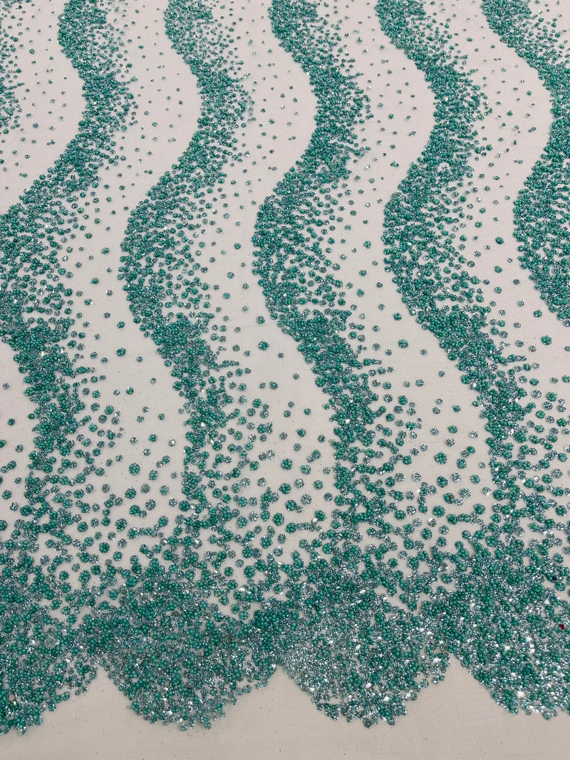 Mermaid Scales Bead Design - Mint - Mermaid Sequins Bead Design Mesh Fabric by yard