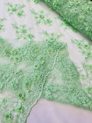 3D Floral Fabric - Mint - Embroidered Flower with Rhinestone and Sequins Fabric Sold By Yard