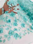 3D Orquidia Floral Lace - Mint - Beautiful Orchid Flower Fabric on Mesh by Yard