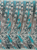 Olivia Sequins Design - Mint / Aqua / Silver - 4 Way Stretch Multi Color Sequin Fabric on Mesh Sold By Yard