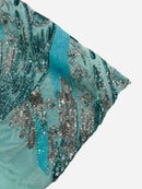 Olivia Sequins Design - Mint / Aqua / Silver - 4 Way Stretch Multi Color Sequin Fabric on Mesh Sold By Yard