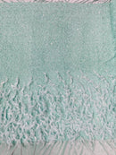 Feather Sequin Velvet Fabric - Mint Green - 5mm Sequins Velvet 2 Way Stretch 58/60" Fabric By Yard