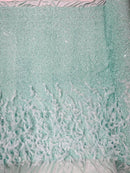 Feather Sequin Velvet Fabric - Mint Green - 5mm Sequins Velvet 2 Way Stretch 58/60" Fabric By Yard