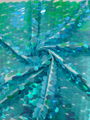 Oval Jumbo Paillette Sequins - Mint Iridescent - Big Oval Paillette Sequins Design Fabric By Yard