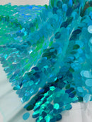 Oval Jumbo Paillette Sequins - Mint Iridescent - Big Oval Paillette Sequins Design Fabric By Yard