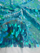 Oval Jumbo Paillette Sequins - Mint Iridescent - Big Oval Paillette Sequins Design Fabric By Yard