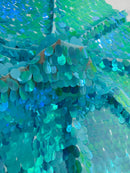 Oval Jumbo Paillette Sequins - Mint Iridescent - Big Oval Paillette Sequins Design Fabric By Yard
