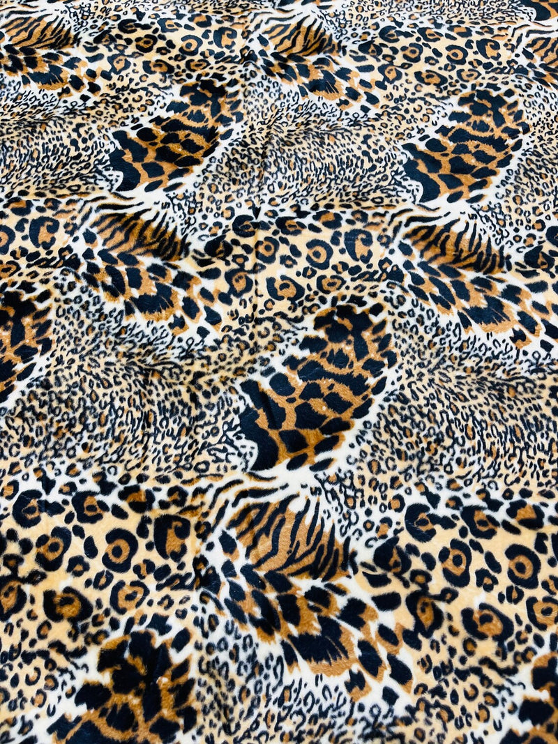 Mixed Animal Print Velboa Faux Fur - Fancy Mixed Animal Print Velboa Faux Fur Fabric By Yard