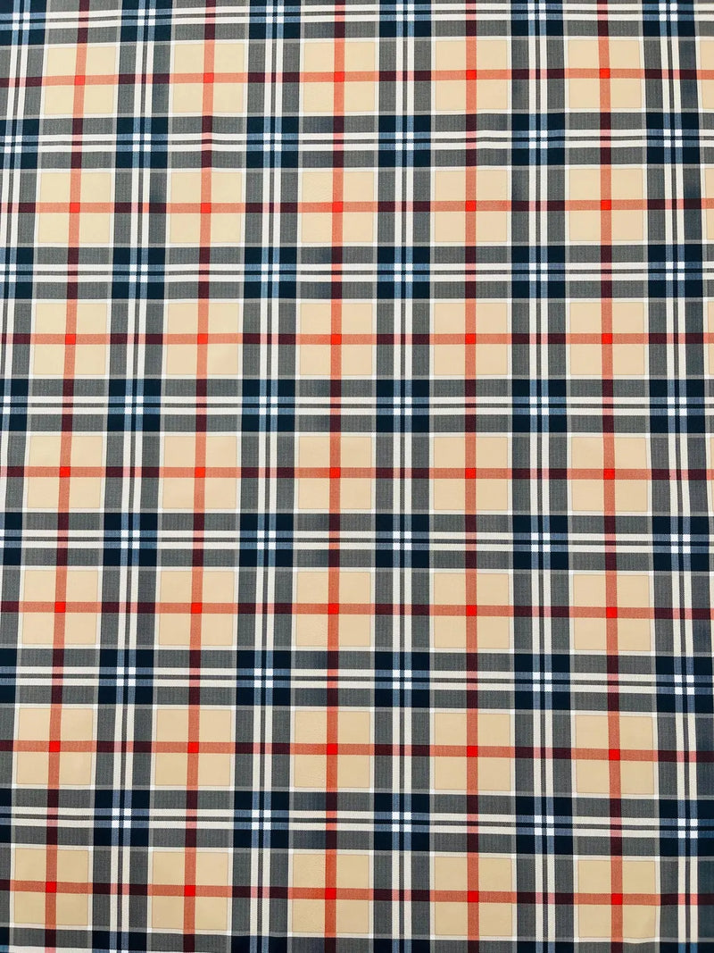 58-60" Plaid Print Milliskin Fabric - Mocha - Spandex 4 Way Stretch Plaid Fabric Sold by Yard