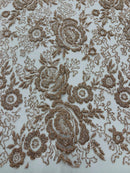 3D Chunky Glitter Rose Fabric -  Mocha -  Flower Glitter Design on Tulle Fabric Sold by Yard