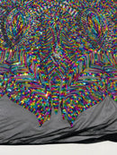 Iridescent Sequin Fabric - MultiColor on Black Mesh - 4 Way Stretch Royalty Lace Sequin By Yard