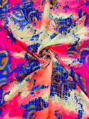 Crocodile Print Spandex Fabric - Multi-Color A - Metallic 4 Way Stretch Animal Print Fabric By Yard