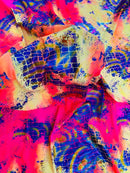 Crocodile Print Spandex Fabric - Multi-Color A - Metallic 4 Way Stretch Animal Print Fabric By Yard