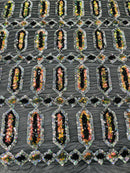 Geometric Stretch Sequin - Multi-Color Iridescent on Black - Fancy Gem Design on Mesh By Yard