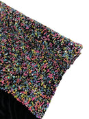 58/60" Velvet Sequins Stretch Fabric - Multi-Color on Black - Velvet Sequins 2 Way Stretch By Yard