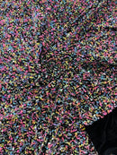 58/60" Velvet Sequins Stretch Fabric - Multi-Color on Black - Velvet Sequins 2 Way Stretch By Yard