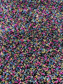 58/60" Velvet Sequins Stretch Fabric - Multi-Color on Black - Velvet Sequins 2 Way Stretch By Yard