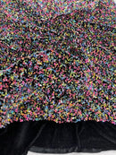 58/60" Velvet Sequins Stretch Fabric - Multi-Color on Black - Velvet Sequins 2 Way Stretch By Yard