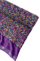58/60" Velvet Sequins Stretch Fabric - Multi-Color on Purple - Velvet Sequins 2 Way Stretch By Yard