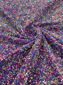 58/60" Velvet Sequins Stretch Fabric - Multi-Color on Purple - Velvet Sequins 2 Way Stretch By Yard