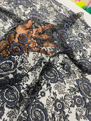 3D Chunky Glitter Rose Fabric - Navy Blue -  Flower Glitter Design on Tulle Fabric Sold by Yard