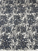 3D Chunky Glitter Rose Fabric - Navy Blue -  Flower Glitter Design on Tulle Fabric Sold by Yard