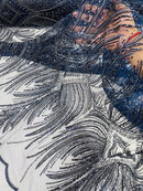 Beaded Line Fabric - Navy Blue - Luxury Bridal Line Pattern Fabric With Beads, Sequins Sold By Yard