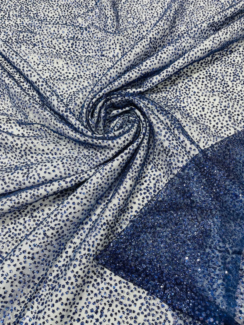 Glitter Dots Mesh Fabric - Navy Blue - Shiny 60" Mesh Sheer Fabric Sold By The Yard