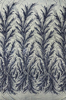 Leaf Stretch Sequins Fabric - Navy Blue - 4 Way Stretch Sequins on Lace Mesh Fabric by Yard
