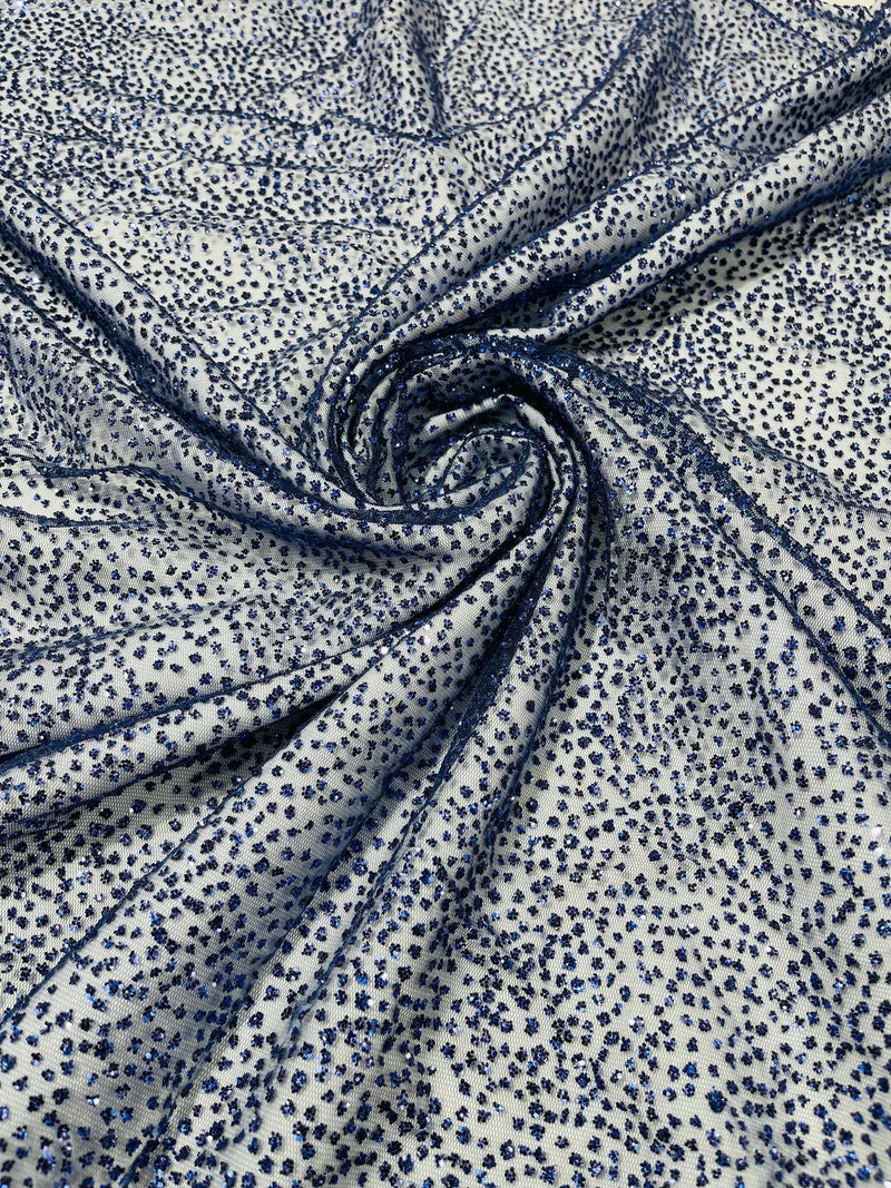 Glitter Dots Mesh Fabric - Navy Blue - Shiny 60" Mesh Sheer Fabric Sold By The Yard