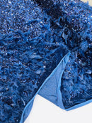 Feather Sequin Velvet Fabric - Navy Blue - 5mm Sequins Velvet 2 Way Stretch 58/60" Fabric By Yard