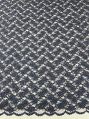 Pearls and Sequins Floral Fabric - Navy Blue - Embroidered Beaded Sequins Fabric Lace By Yard