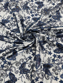 Butterfly Floral Lace Fabric - Navy Blue - Butterfly Flower Metallic Design on Lace Fabric By Yard